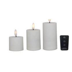 LED bloklys - udend�rs bloklys, (dia 5,2 cm) hvid, 3 pak inkl. fjernbetjening