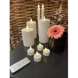 LED lyssæt - Bloklys, kronelys og fyrfadslys, hvid - 10 dele inkl. fjernbetjening