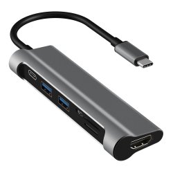 USB-C til HDMI, 2 x USB 3.0, SD+TF card slot, PD
