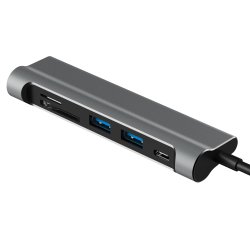 USB-C til HDMI, 2 x USB 3.0, SD+TF card slot, PD