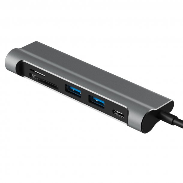 USB-C til HDMI, 2 x USB 3.0, SD+TF card slot, PD