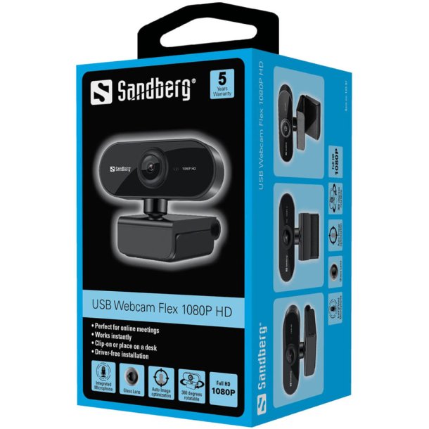 Sandberg USB Webcam Flex 1080P HD, Sort