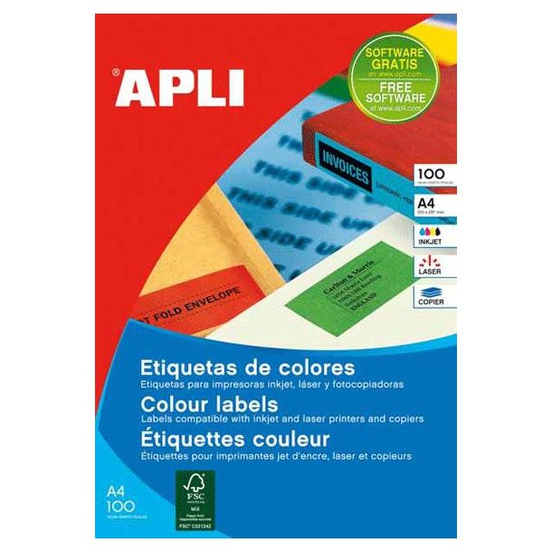 Apli etiketter 210 x 297mm - 100 ark, grn