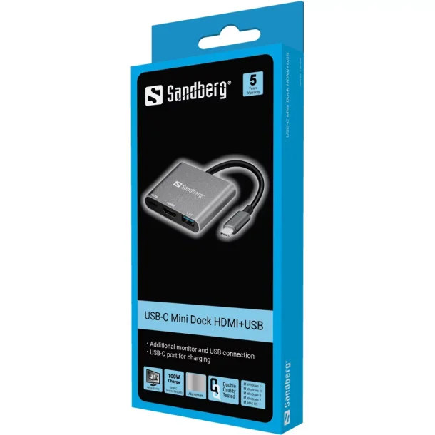 Sandberg cUSB-C Mini Dock HDMI+USB, Hvid