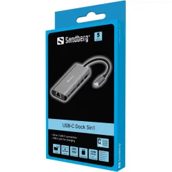 Sandberg USB-C Dock HDMI+LAN+SD+USB,61W, Hvid