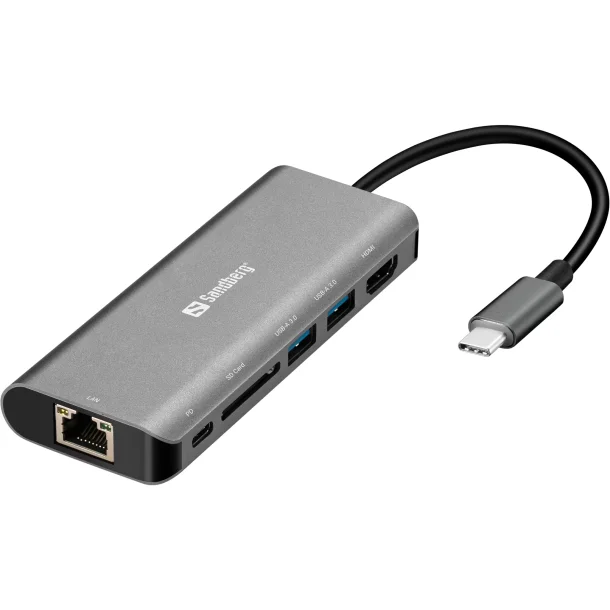 Sandberg USB-C Dock HDMI+LAN+SD+USB,61W, Hvid
