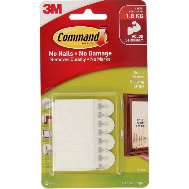 3M Command Strips - sm, hvide, 4 st