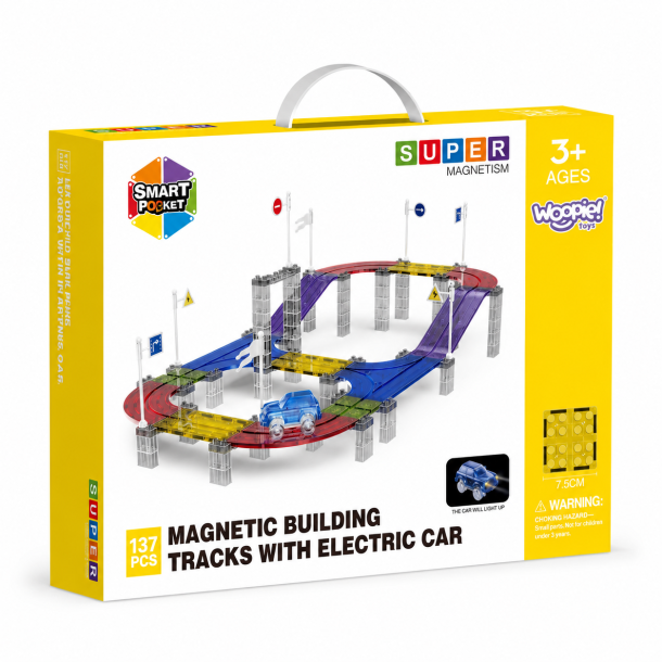 Magnetisk bilbane til b�rn med selvk�rende LED-bil � 137 dele