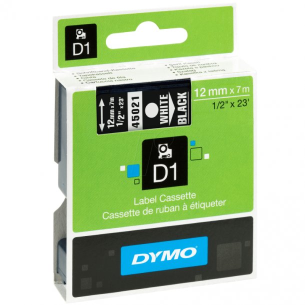 Dymo Tape D1 12mmx7m hvid/sort