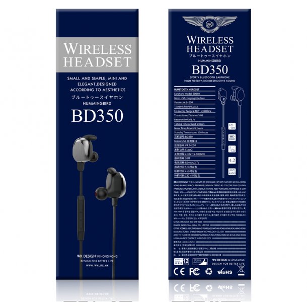 Bluetooth h&ouml;rlurar f&ouml;r sport - BD350, svart