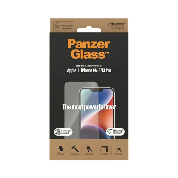PanzerGlass skrmbeskyttelse iPhone 14/13/13 Pro - Ultra-Wide Fit, antibakteriel