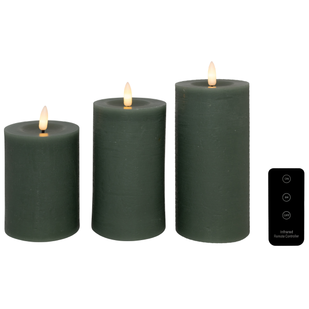 LED bloklys, grn, 3 pak inkl. fjernbetjening