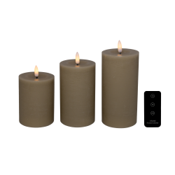 LED bloklys, sand, 3 pak inkl. fjernbetjening