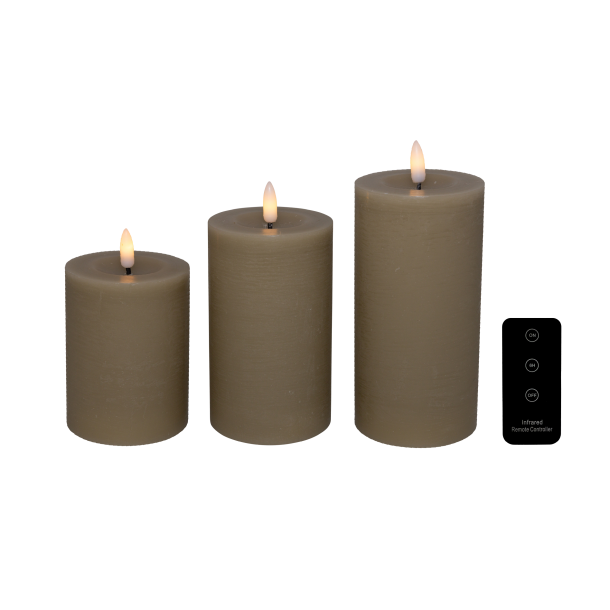 LED bloklys, sand, 3 pak inkl. fjernbetjening