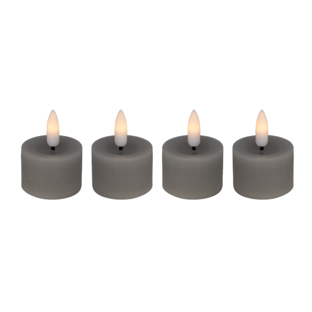LED fyrfadslys i stearin, gr, 4 stk