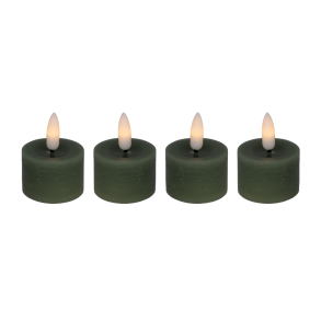 LED fyrfadslys i stearin, grn, 4 stk