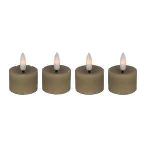 LED fyrfadslys i stearin, sand, 4 stk