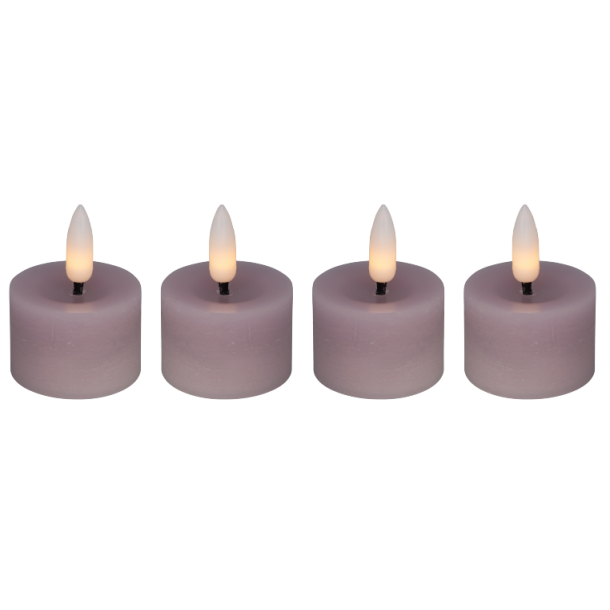 LED fyrfadslys i stearin, rosa, 4 stk