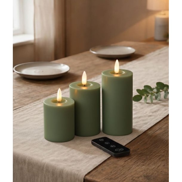 LED Bloklys Gr�n 3-Pak m/Fjernbetjening � �5