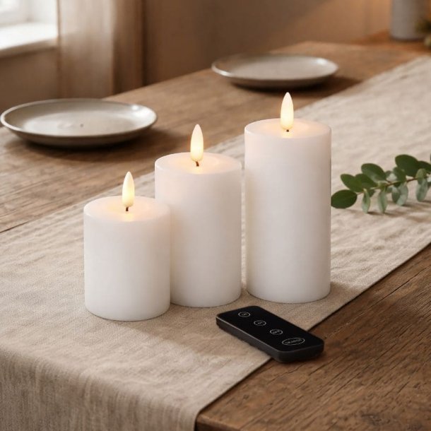 3 Pak LED Bloklys, �5 Hvid m.fjernbetjening