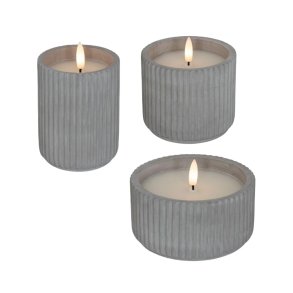 Fyrfadsstager i cement inkl. LED lys, 3-pak m. timer