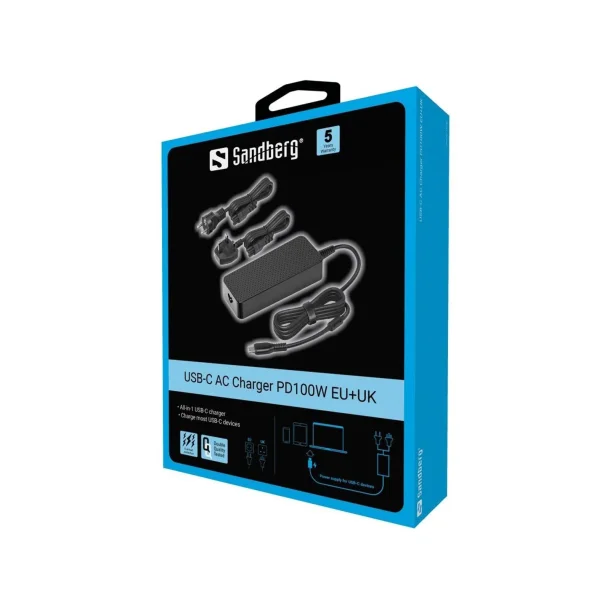 Sandberg USB-C AC Oplader PD100W EU+UK