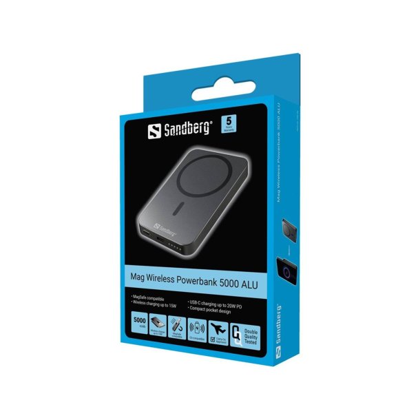 Sandberg Magnetisk Trdls Powerbank 5000 ALU