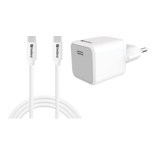 Sandberg USB-C 20W Oplader EU med USB-C til USB-C kabel