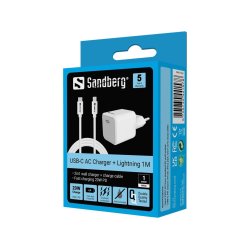 Sandberg USB-C AC 20W Oplader EU + Lightning-kabel 1M