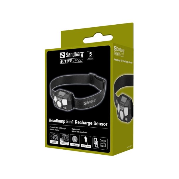Sandberg Pandelampe 5-i-1 Genopladelig med Sensor