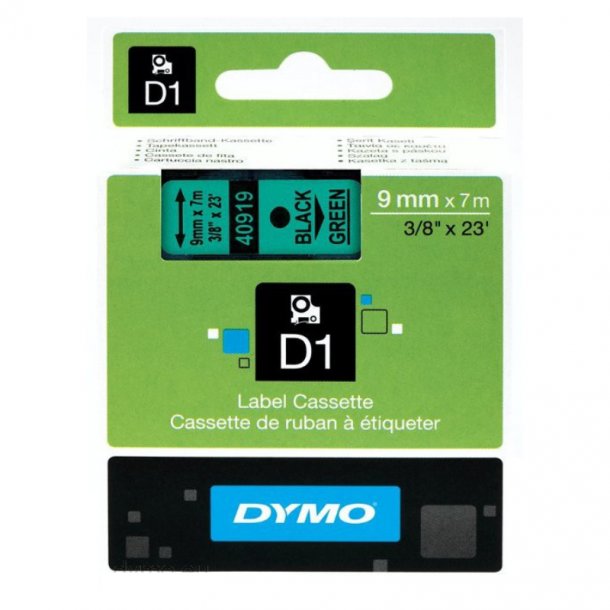 Dymo Tape D1 9mmx7m sort/grn