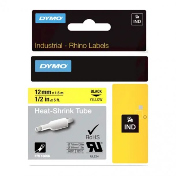 Dymo Tape Rhino 12mmx1,5m shrink tube sort/gul