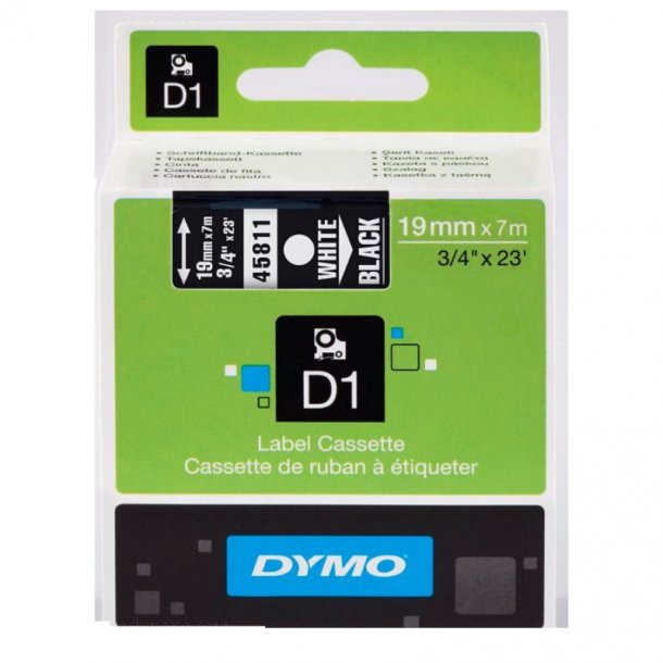 Dymo Tape D1 19mmx7m hvid/sort