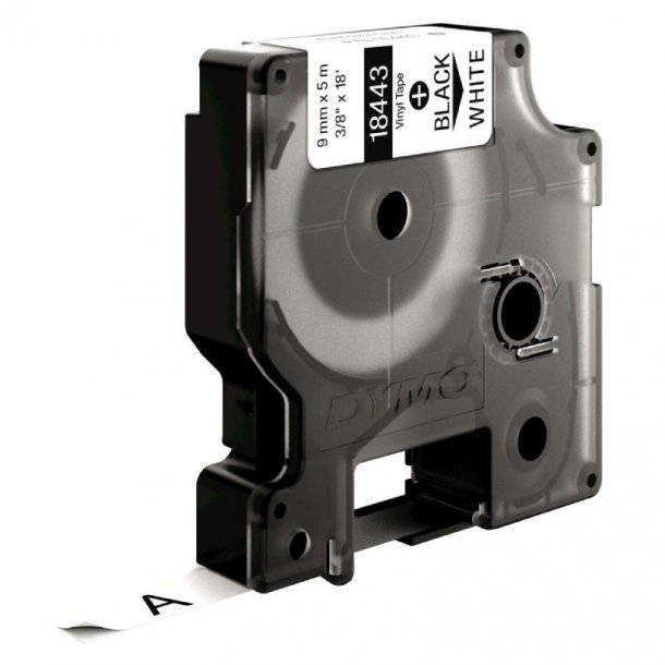 Dymo Tape Rhino 9mmx5,5m vinyl sort/hvid