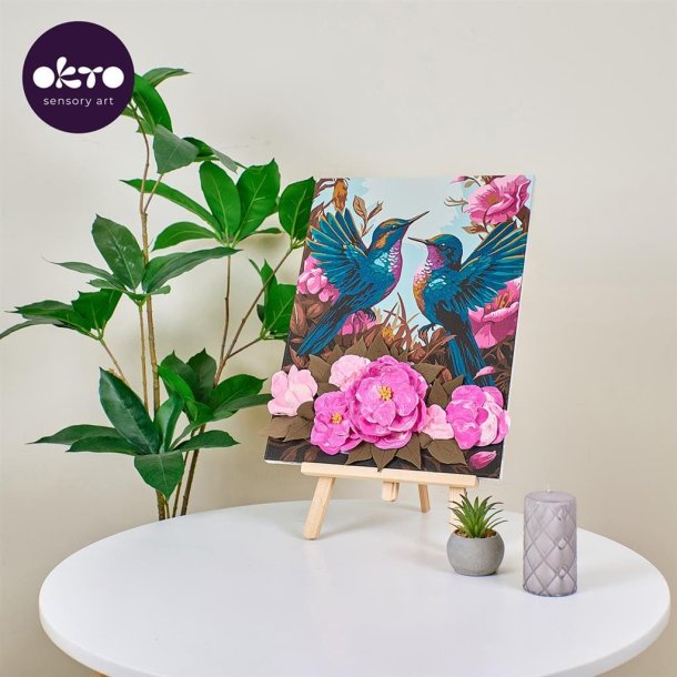 3D mal efter tal med air clay � kolibrier og blomster