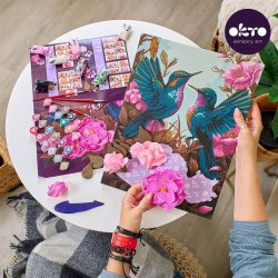 3D mal efter tal med air clay � kolibrier og blomster