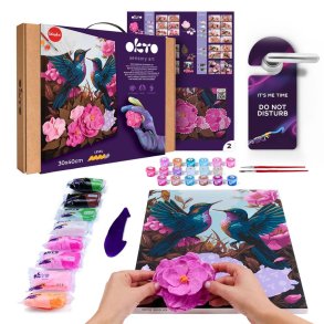 3D mal efter tal med air clay � kolibrier og blomster