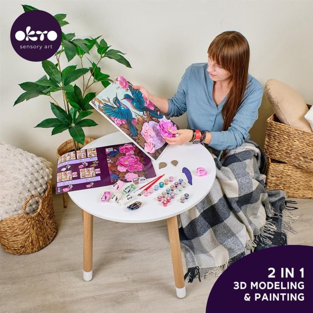 3D mal efter tal med air clay � kolibrier og blomster