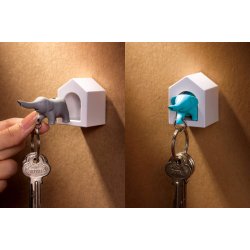 Qualy design Hvid Ngleholder med Bl Elefant