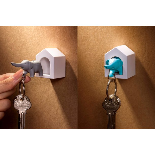 Qualy design Hvid Ngleholder med Bl Elefant