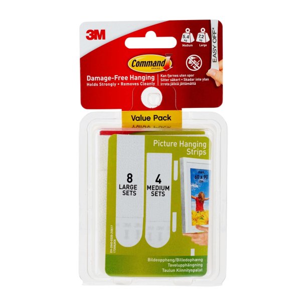 3M Command Klbestrips til Billedophng Value Pack - Hvid (4 mellem, 8 store)