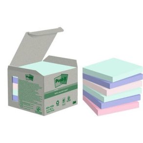 Post-it Recycled Notes � 76x76 mm � 100 ark � 6 blokke � mix farver