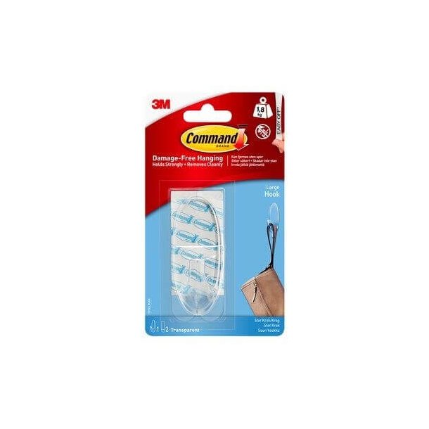 3M Command Gennemsigtig Stor Krog 1,8 kg (1 krog, 2 klbestrips)