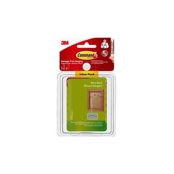 3M Command Billedophng til Wire Value Pack - Hvid (3 ophng, 6 store klbestrips)