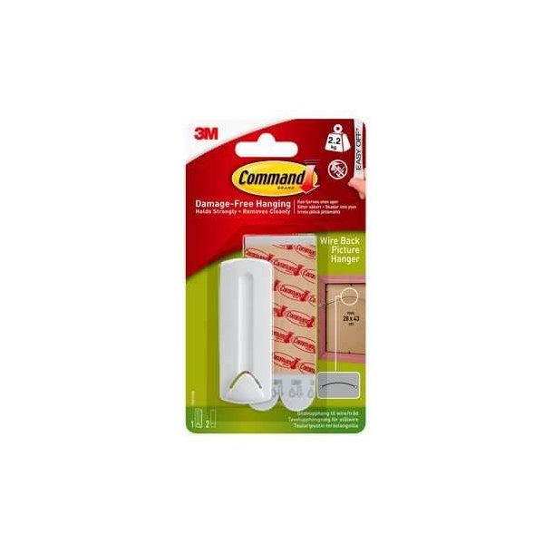 3M Command Billedophng til Wire - Hvid (1 ophng, 2 store klbestrips, vandbestandig)