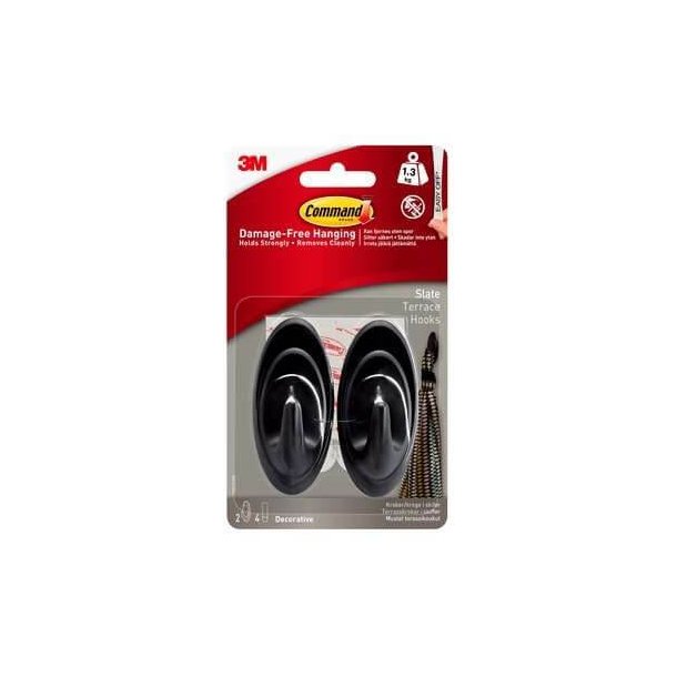 3M Command Ellipsekrog med Skiferfinish (2 kroge, 4 klbestrips)