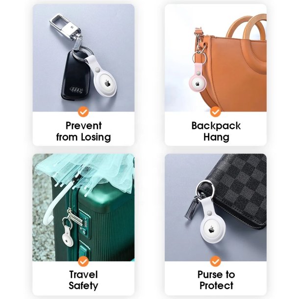 SERO AirTag silikonfodral med nyckelring/karbinhake, vit