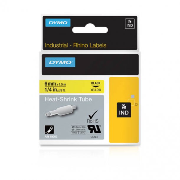 Dymo Tape Rhino 6mmx1,5m shrink tube sort/gul