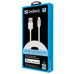 Sandberg USB - lightning kabel, 2 m, hvid