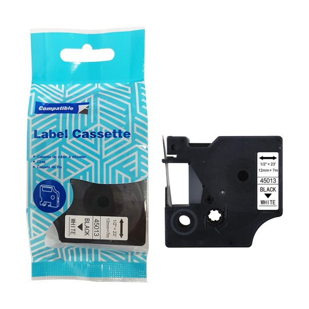 Kompatibel DYMO label tape D1, 12 mm x 7 m, sort/hvid
